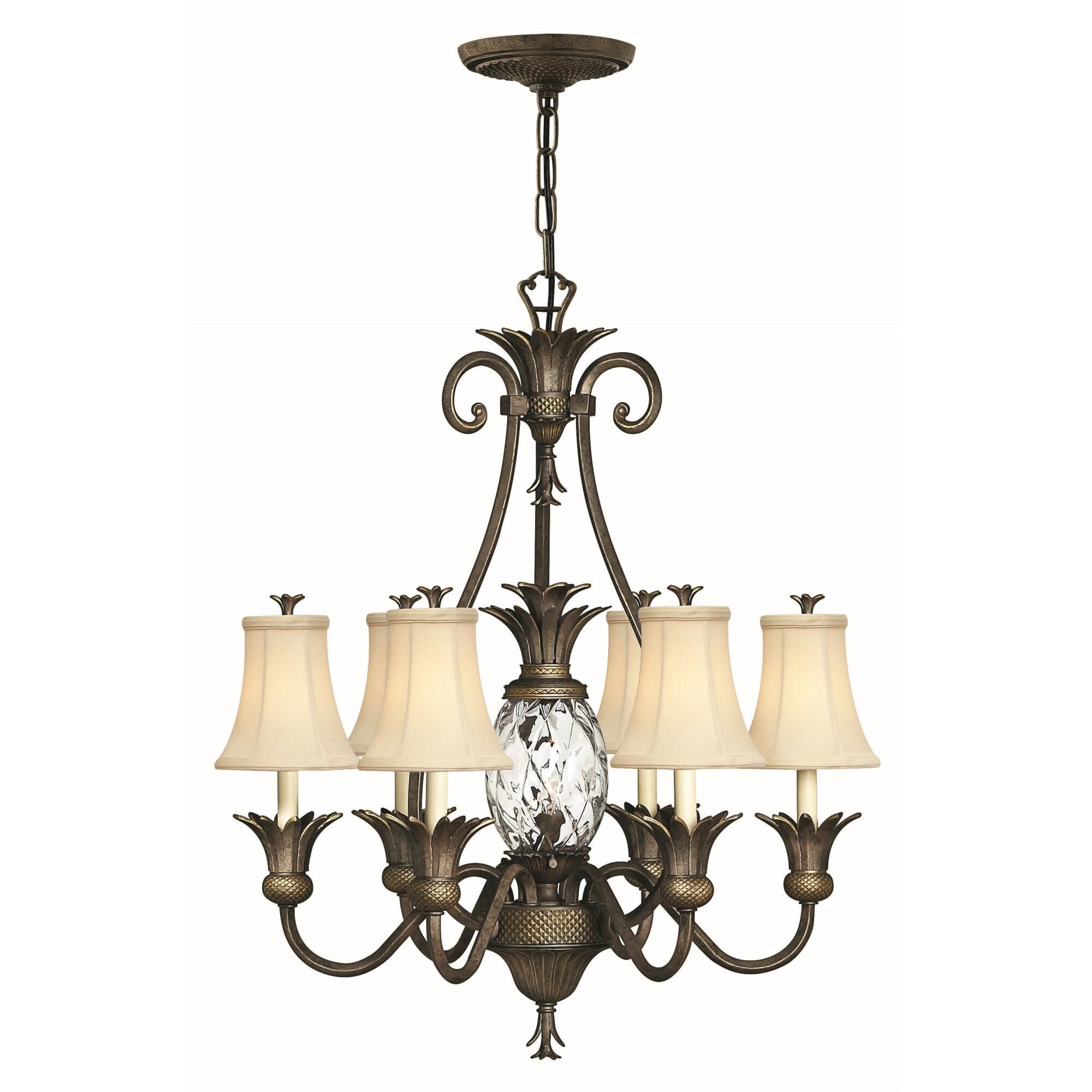 Shown in Pearl Bronze finish and Clear Optic glass and Ivory Silk shade